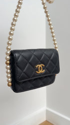 Chanel Black About Pearls Mini Card Holder on Strap