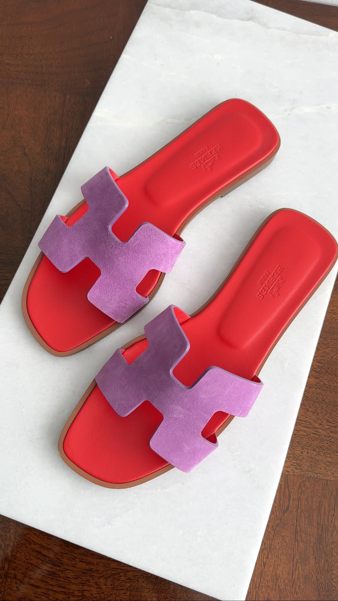 Hermes Purple Suede and Red Leather Oran Sandal - 38 / 7.5