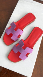 Hermes Purple Suede and Red Leather Oran Sandal - 38 / 7.5