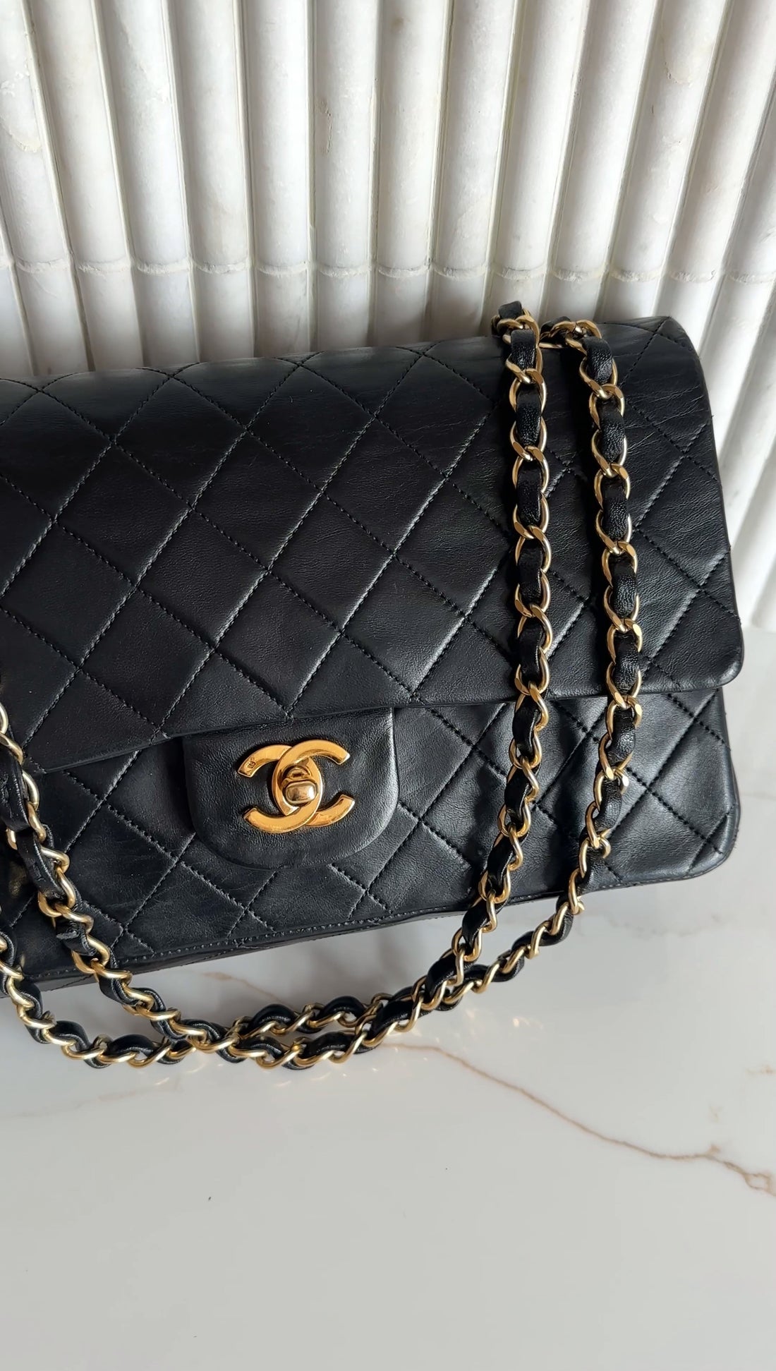 Chanel Vintage 1989-1991 Black Lambskin Medium Classic Double Flap Bag