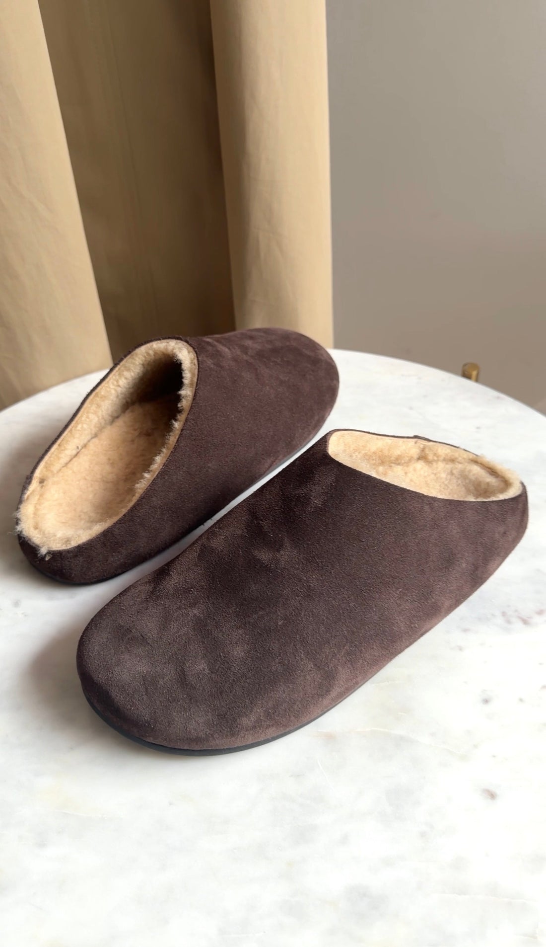 The Row Hudson Dark Brown Suede Shearling Slipper Shoes - 37.5 (fits like 7)
