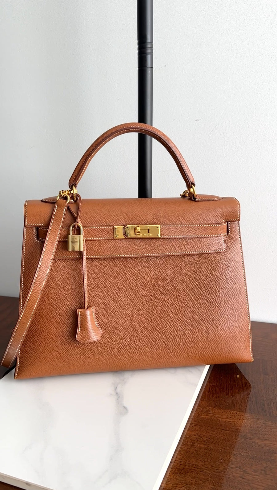 Hermes Vintage 1995 Gold Epsom Leather Kelly Sellier 32 Bag GHW