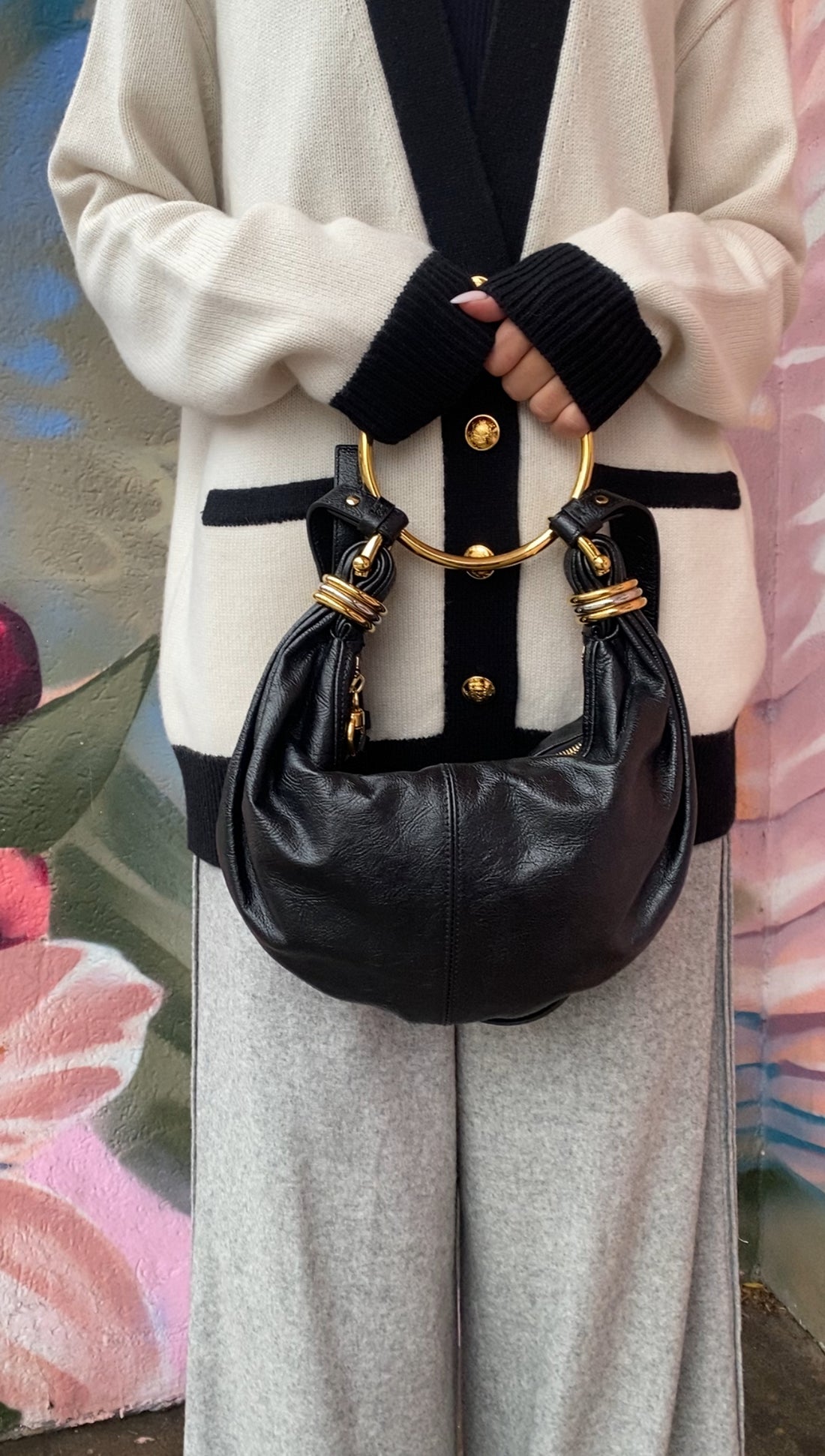 Chloe Black Glossed Leather Small Bracelet Hobo Bag