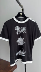 Chanel 22C Black White Leo Zodiac Starburst Painted T Shirt - FR36