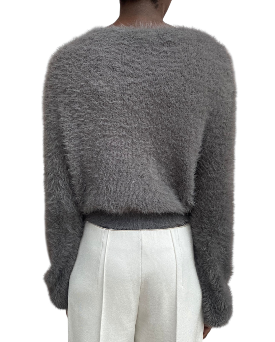 Alberta Ferretti Grey Fuzzy Cropped Cardigan - US 6