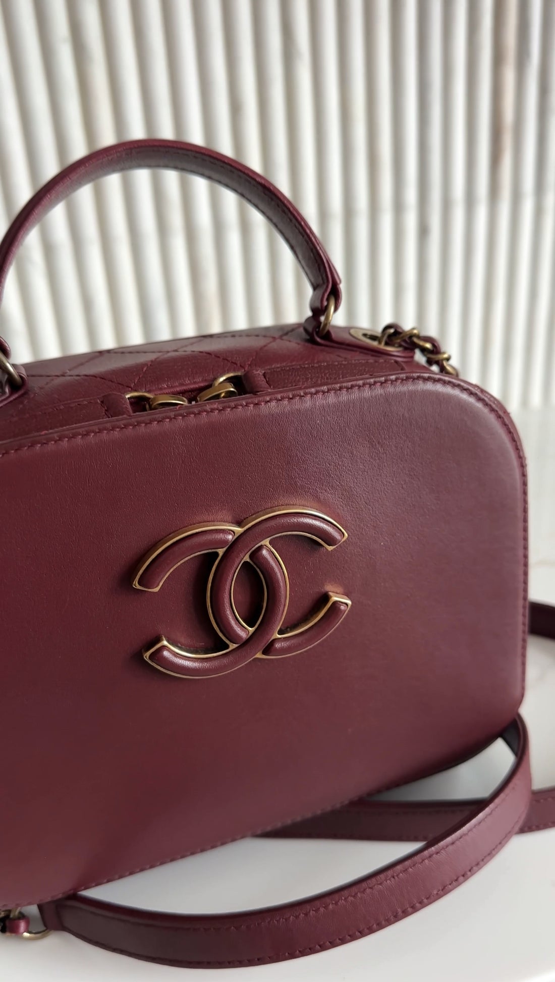 Chanel Paris-Rome Coco Curve Burgundy Leather Vanity Case Bag