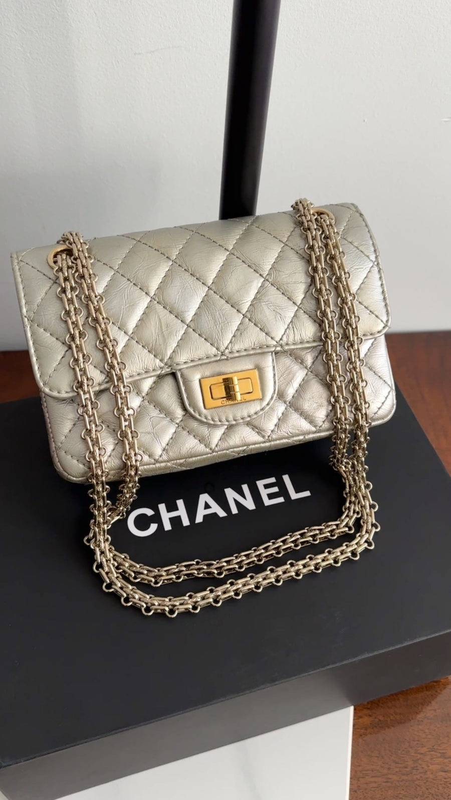 Chanel Silver Aged Leather Mini 2.55 Reissue Flap Bag