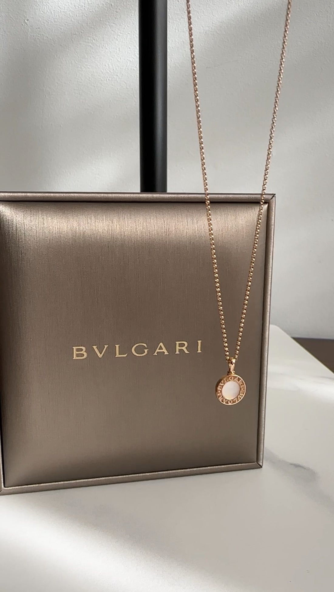 Bvlgari Bvlgari Mini 18k Rose Gold Mother Of Pearl Pendant Necklace