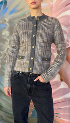 Brunello Cuccinelli Plaid Jacquard Sequin Mohair Cashmere Cardigan - S / US 4