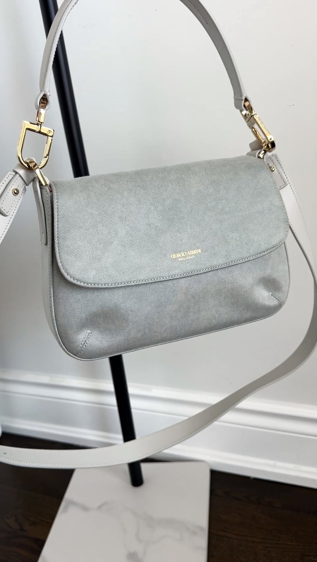 Giorgio Armani La Prima Pale Blue Denim Two-Way Bag