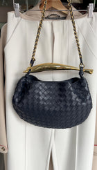 Bottega Veneta Navy Intrecciato Leather Medium Sardine Chain Bag