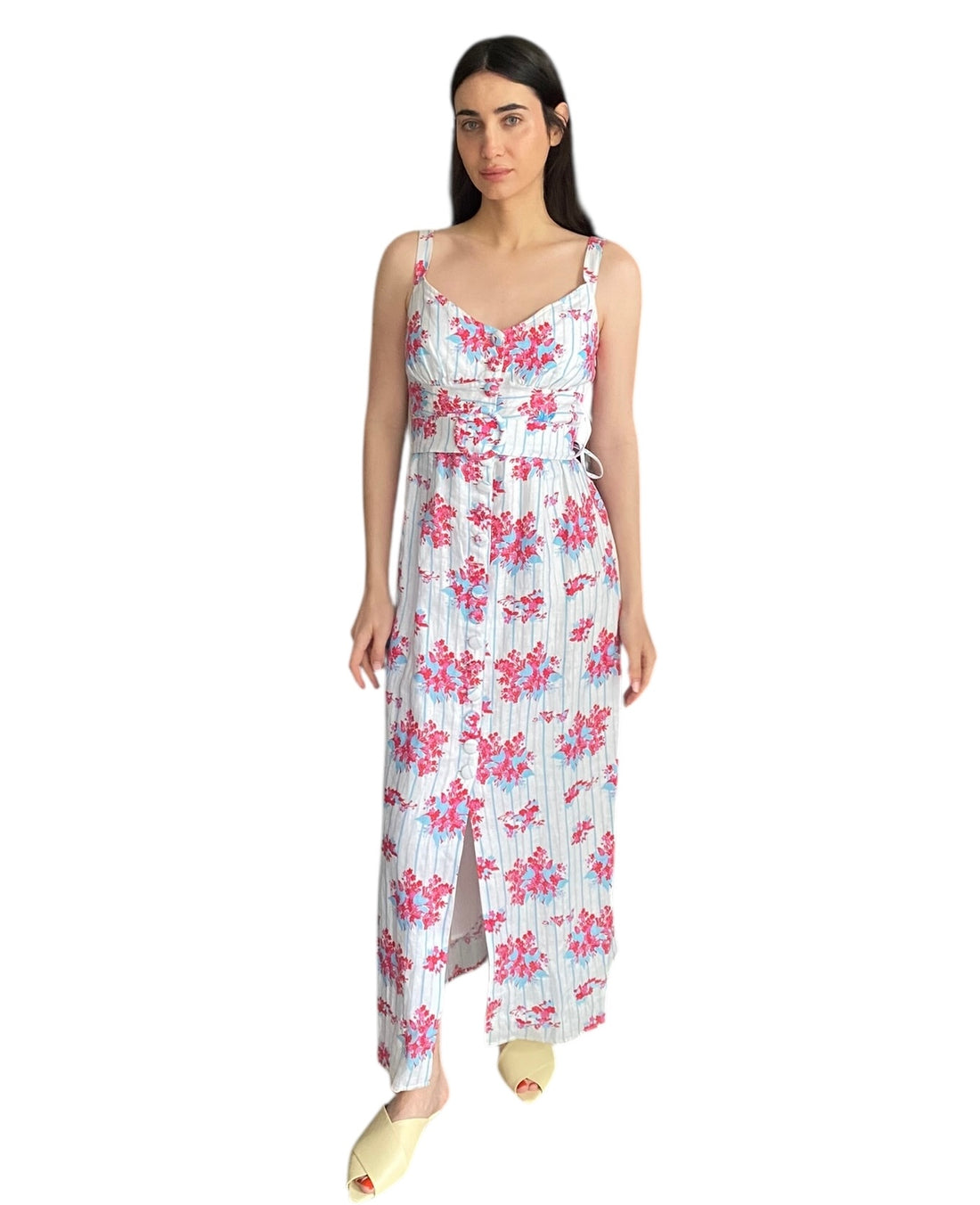 Gul Hurgel Floral Print Linen Maxi Dress - L