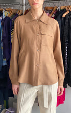 Herno Tan Silk Raglan Long Sleeve Shirt Jacket - US 8-10