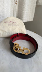 Ferragamo Red Black Reversible Leather Goldtone Gancini Buckle Belt -  100