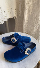 Birkenstock x Manolo Blahnik Blue Velvet Boston Crystal Clogs - 37