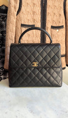 Chanel Black Vintage 1997 Caviar Leather Coco Top Handle Jumbo Kelly Bag