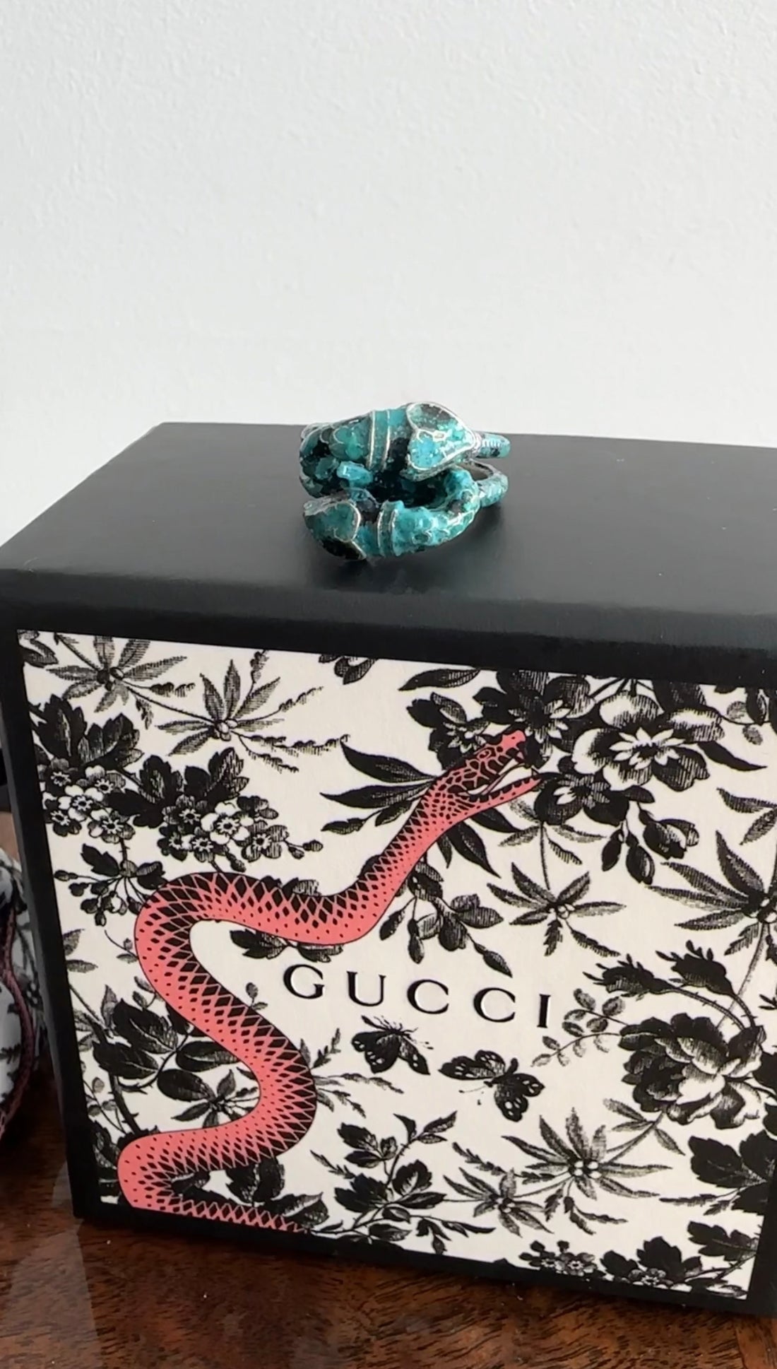 Gucci Sterling Silver Turquoise Enamel Garden Snake Ring - S / 6.5