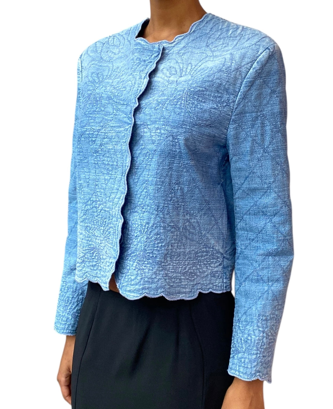 Ermanno Scervino Blue Denim Textured Jacket - S
