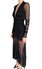 Bluemarine Black Ruched Mesh Long Sleeve Gown - IT 42 / US 6