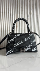 Balenciaga  Black BB Monogram Logo All Over Hourglass XS Bag