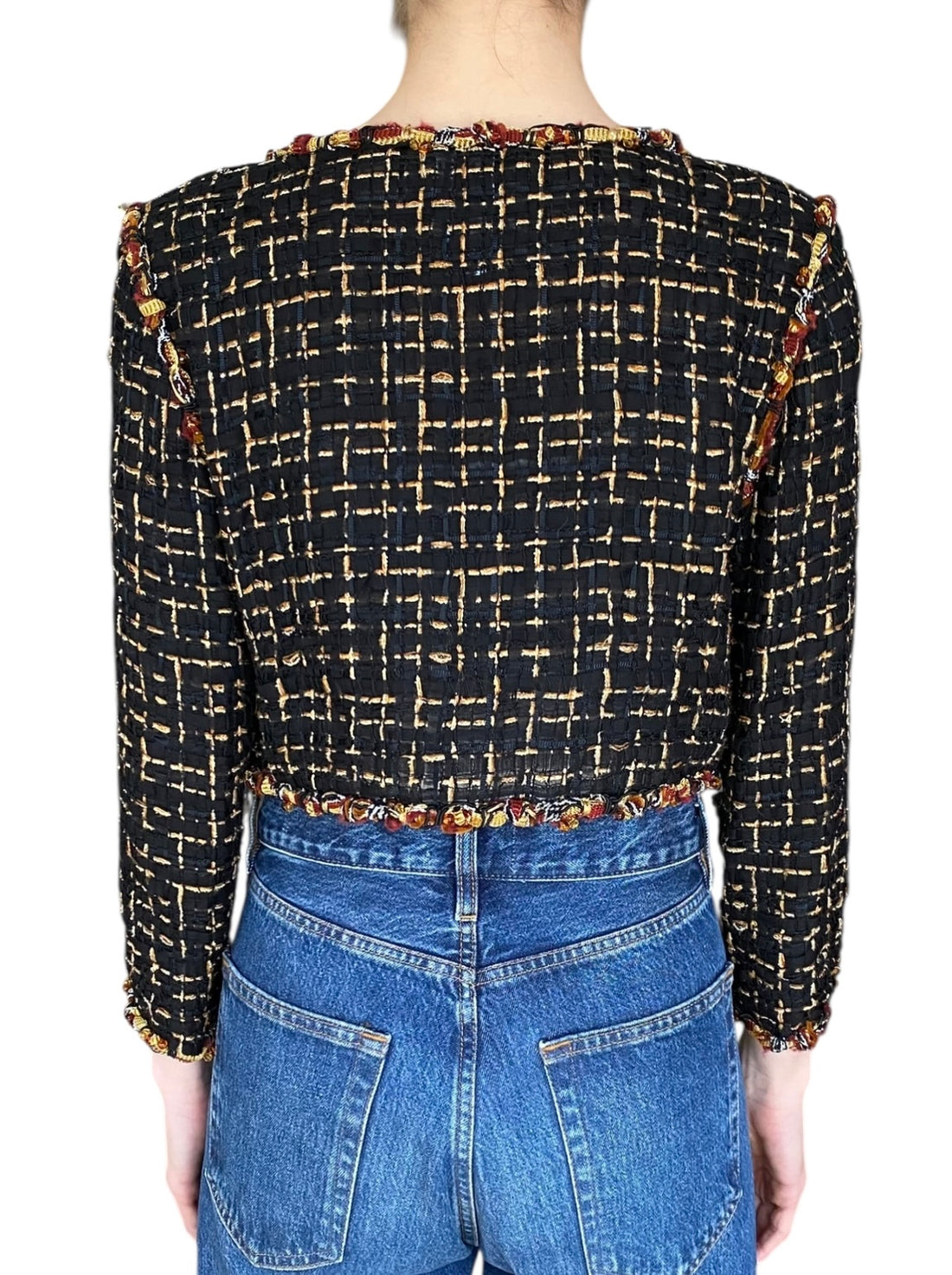 Chanel Cruise 2011 Black & Orange Multicolour Tweed Cropped Cardigan - FR 42 / US 8