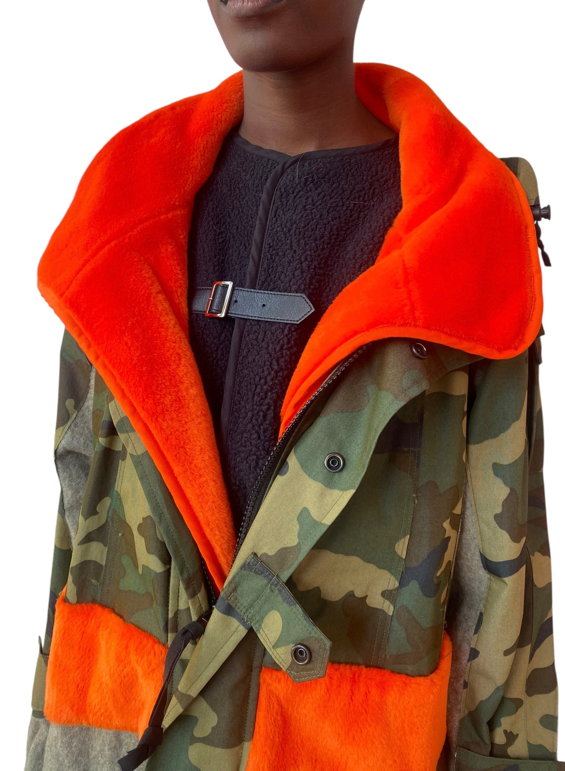Junya Watanabe Camo & Orange Fleece Panelled Canvas Coat - XS
