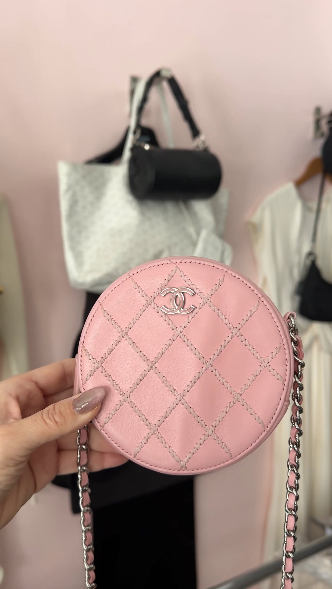 Chanel Pink Round Mini Ultrastitch Chain Clutch Bag