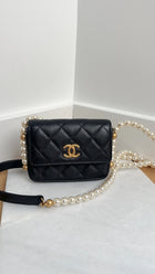 Chanel Black About Pearls Mini Card Holder on Strap