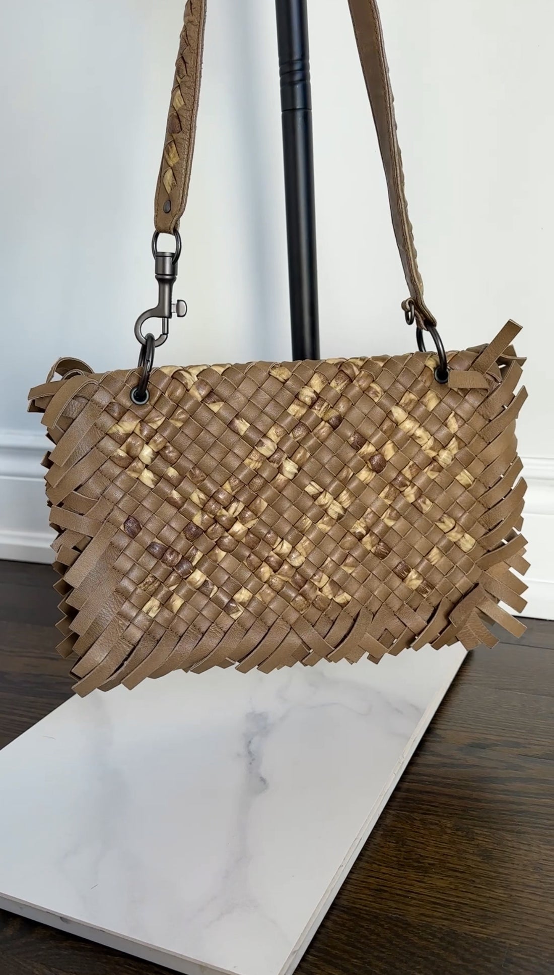 Bottega Veneta Olive Khaki Intrecciato Leather Fringed Shoulder Bag