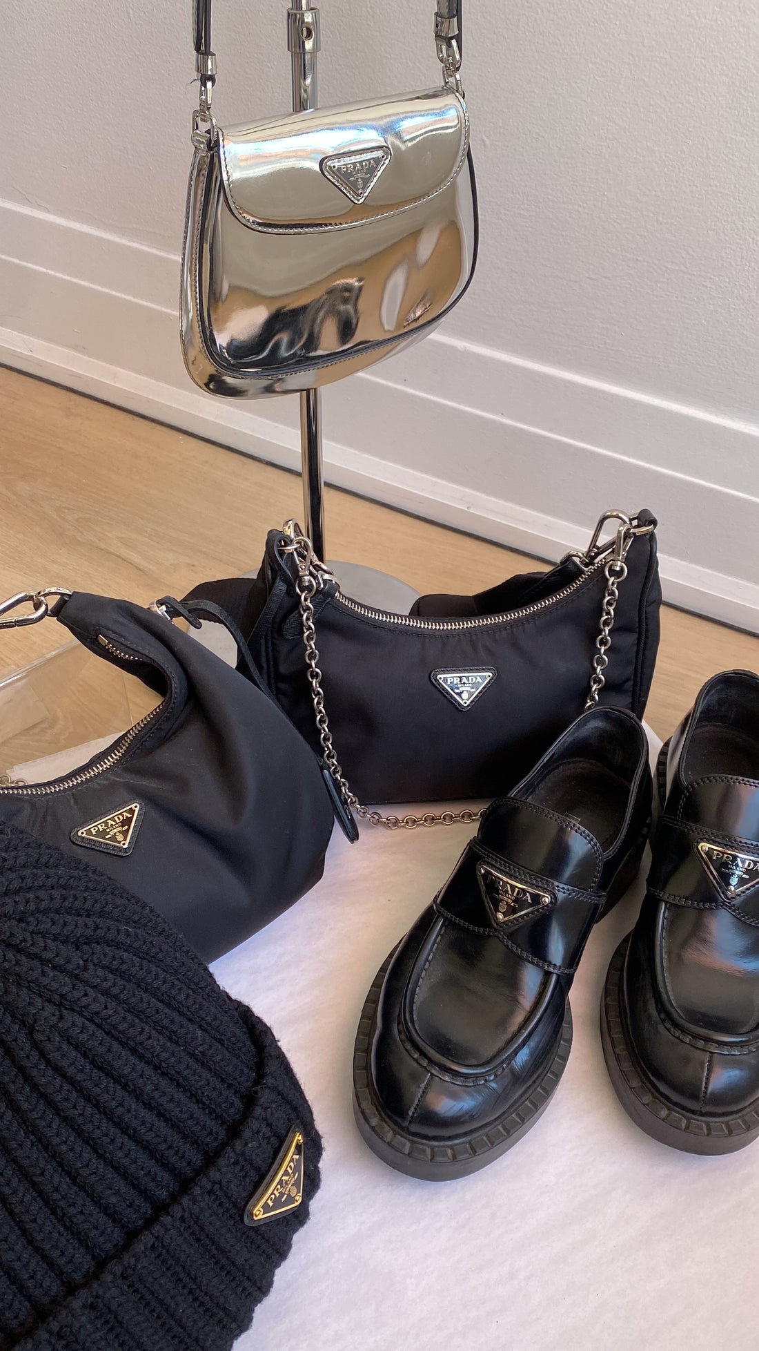 Prada Re-Edition 2005 Black Nylon Two-Way Chain Shoulder Crossbody Bag
