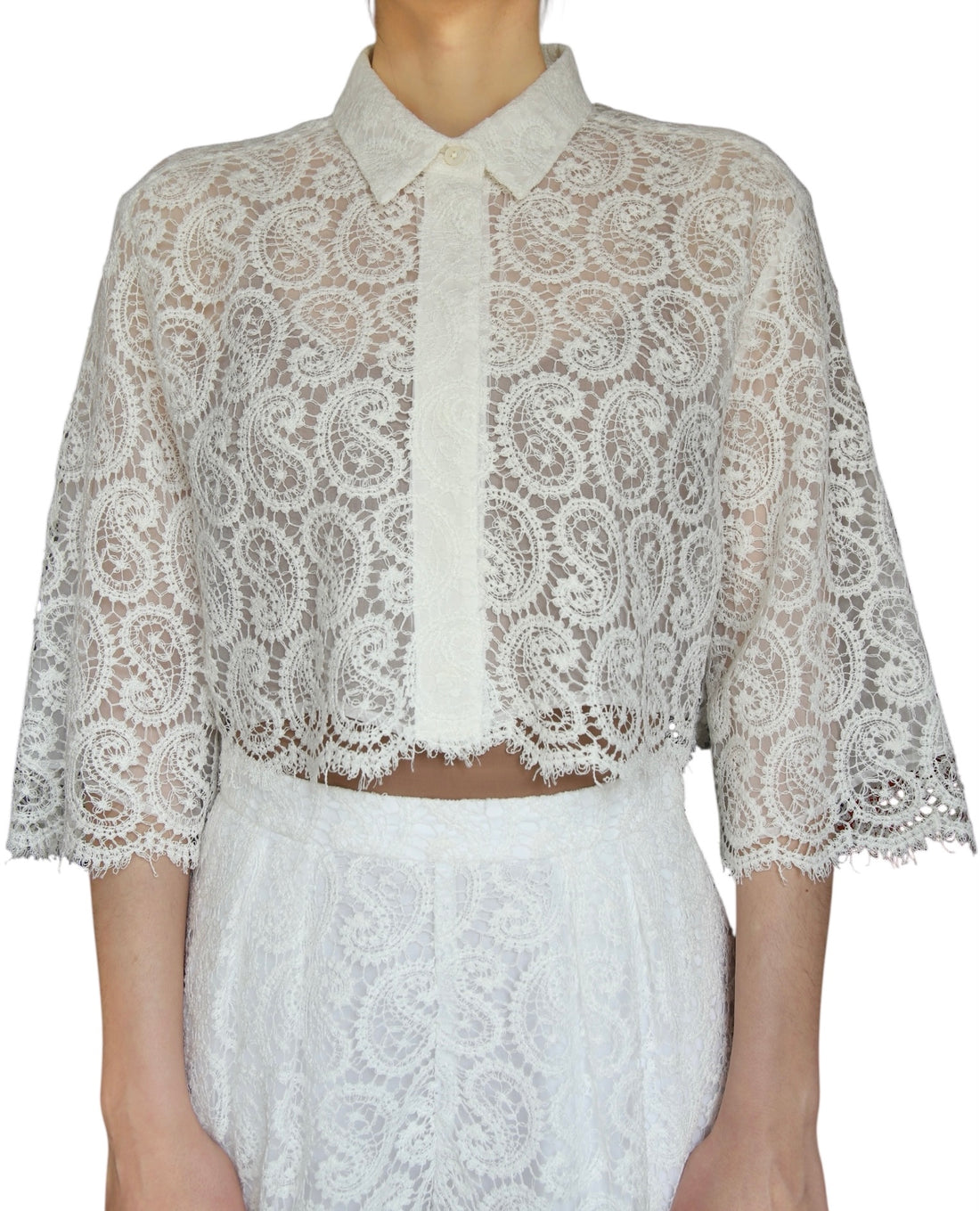 Giambattista Valli White Lace Cropped Shirt - 42 / US 6
