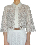 Giambattista Valli White Lace Cropped Shirt - 42 / US 6