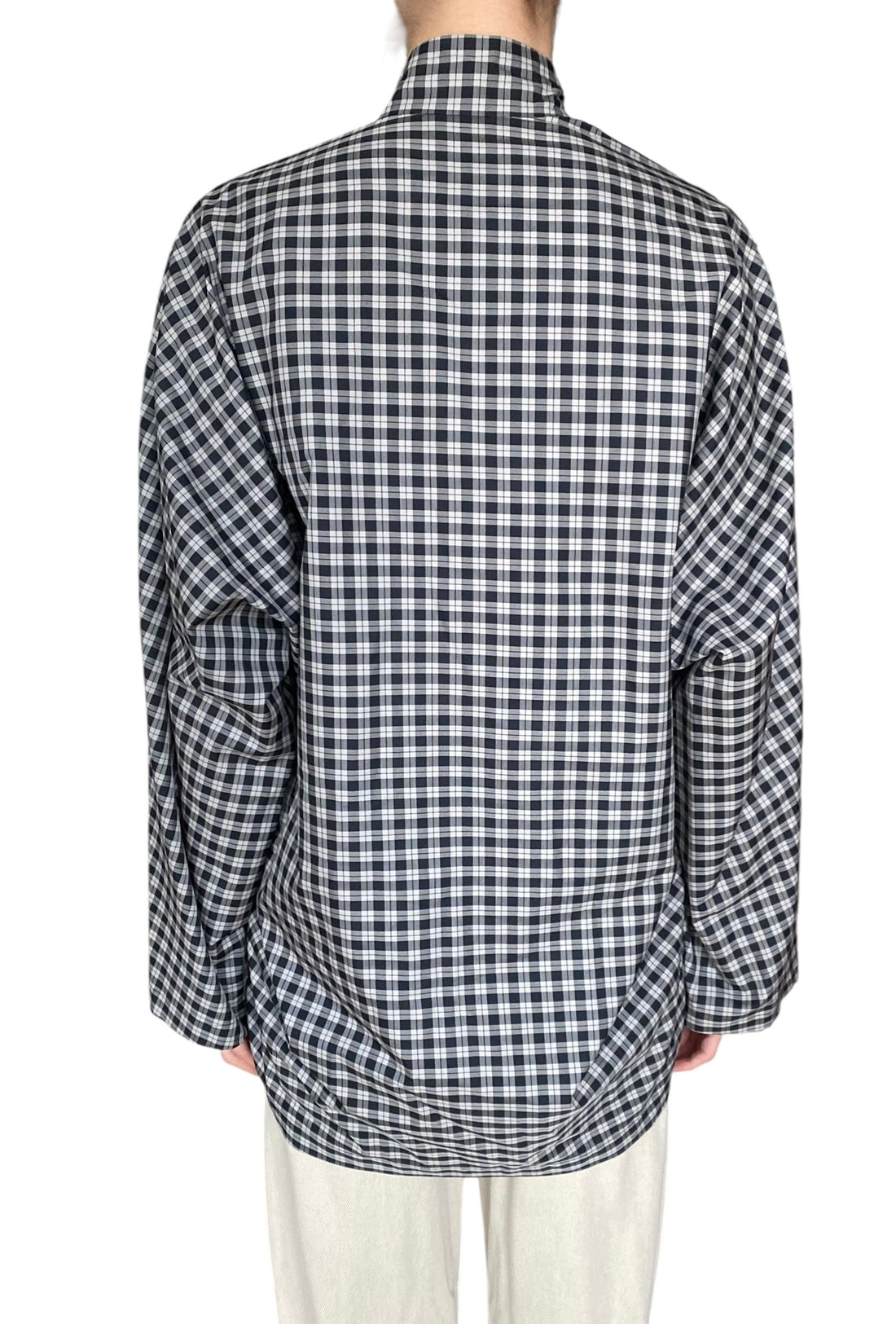 Balenciaga Black Checked Scarf Neck Cocoon Long-Sleeve Blouse- 36 / US 2-4