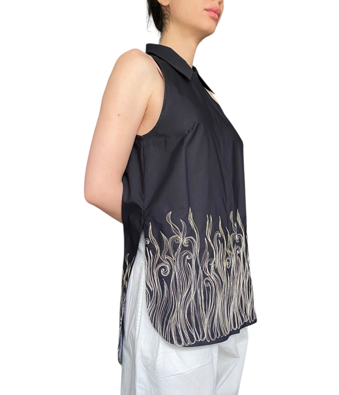 Rochas Black Embroidered Sleeveless Shirt - FR 44 / US 12