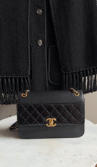 Chanel Black Calfskin and Patent Medium Chain Medium Flap Bag
