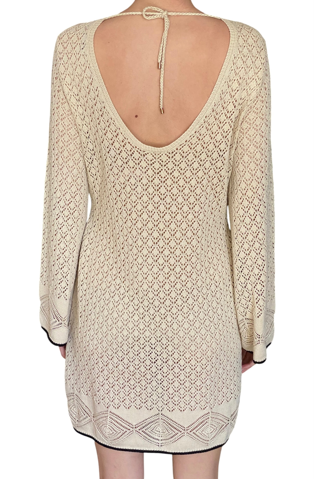 Agnona Beige Cotton Crochet Long Sleeve Mini Dress - M / US 6