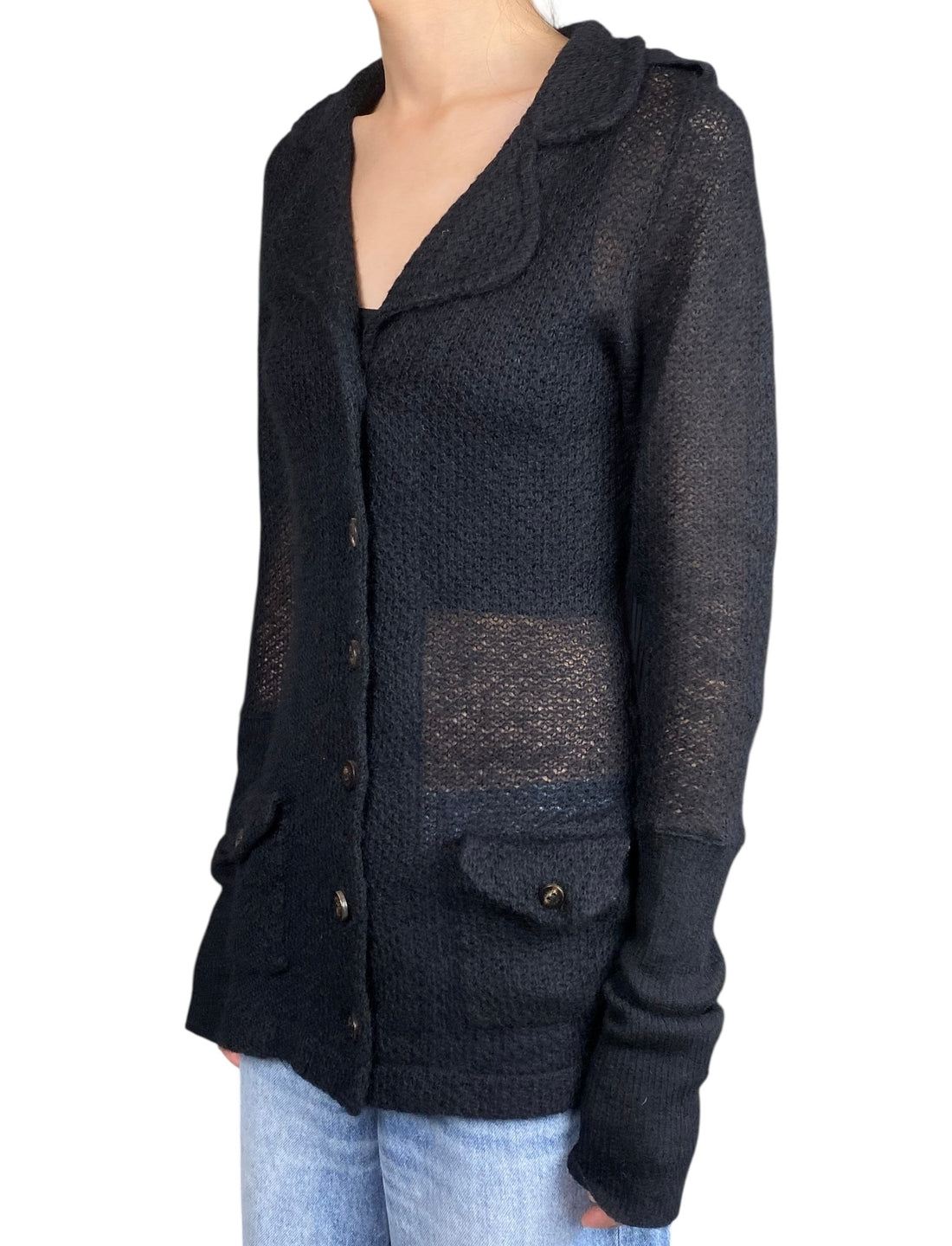 Burberry Black Knit Mohair Blend Trench Cardigan - S