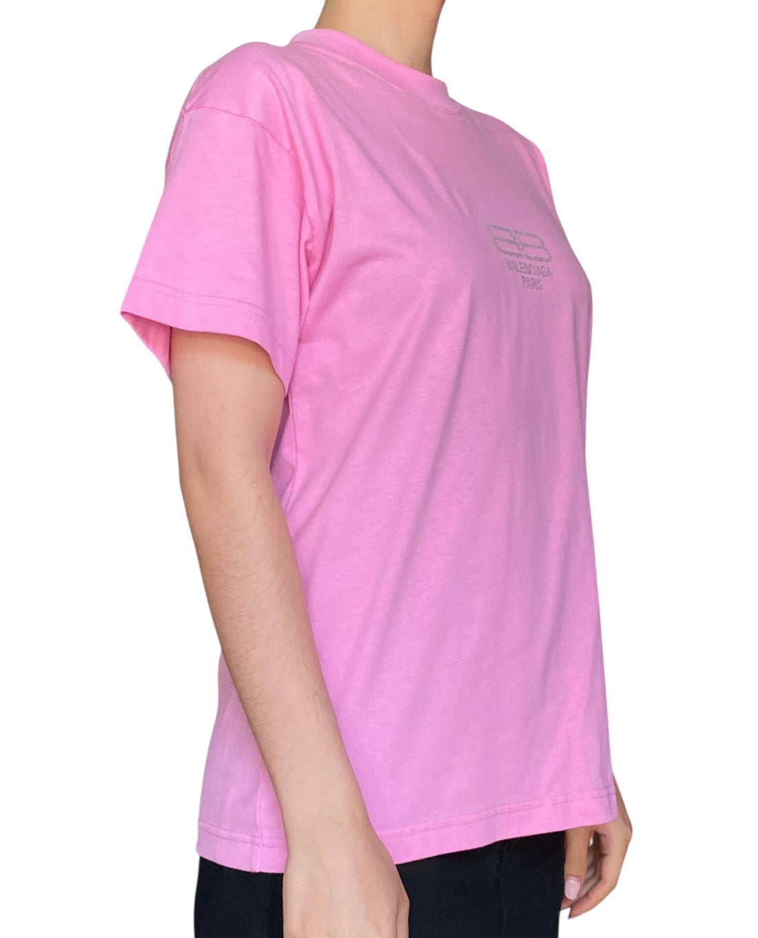 Balenciaga Pink Rhinestone Oversized Logo Tee - XS