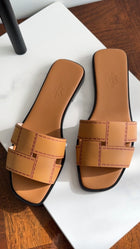 Hermes Tan Leather Flat Idioma Sandals - 37.5 / 7