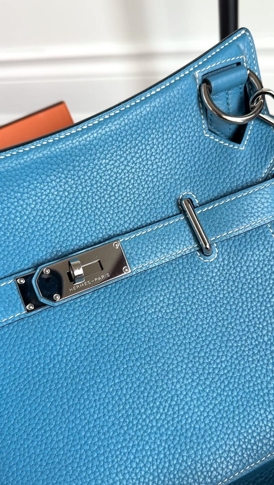 Hermes Blue Jean Clemence Jypsiere 31 Crossbody Bag PHW