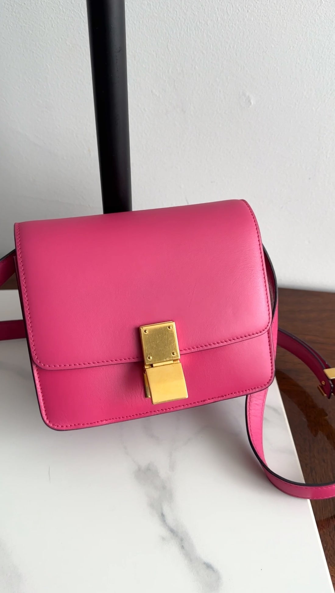 Pink Celine Box Handbag Celine Cherry Pink Leather Small Box Bag