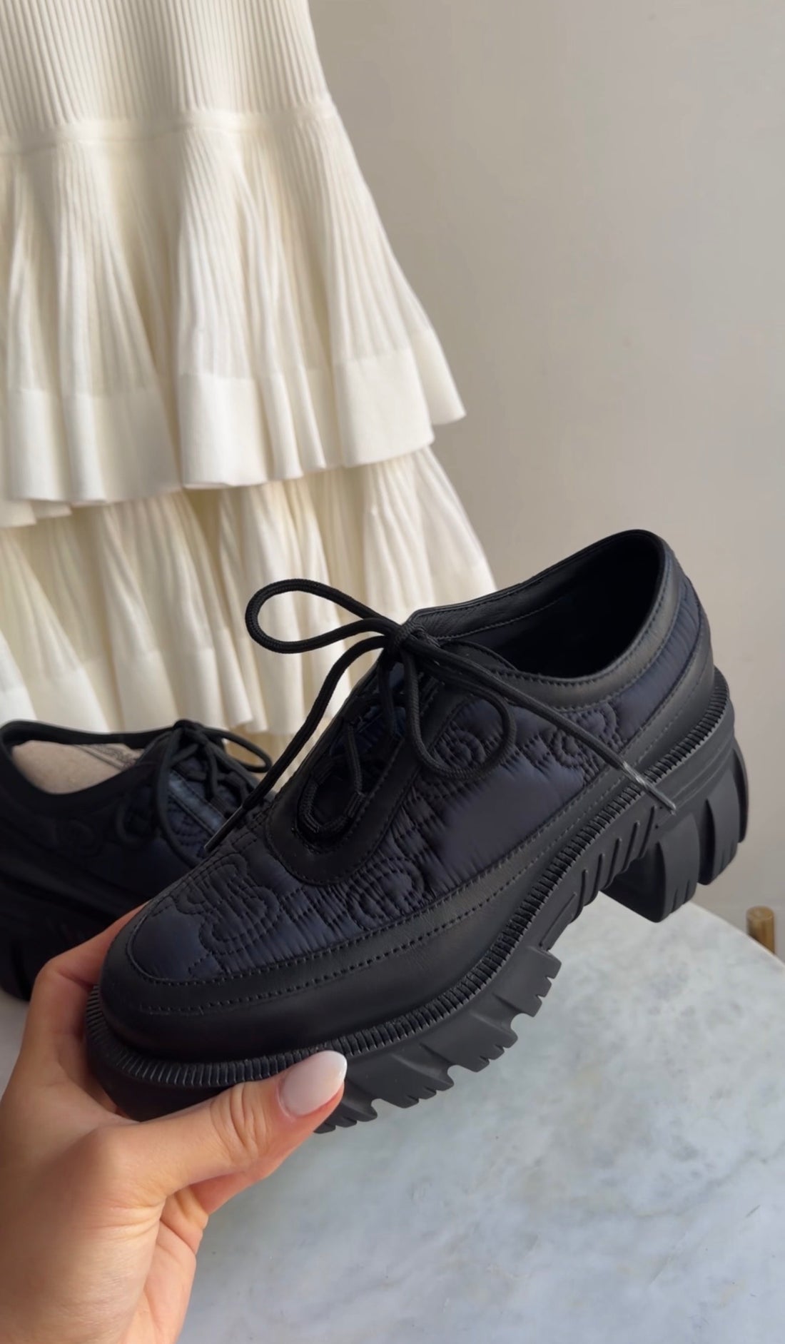 Gucci Midnight Navy and Black Monogram Nylon Combo Romance Derby Shoes - 35