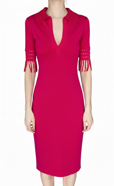 Alaia Fuchsia Pink Knit Polo Fringe Trim Midi Dress - 36 / US 2