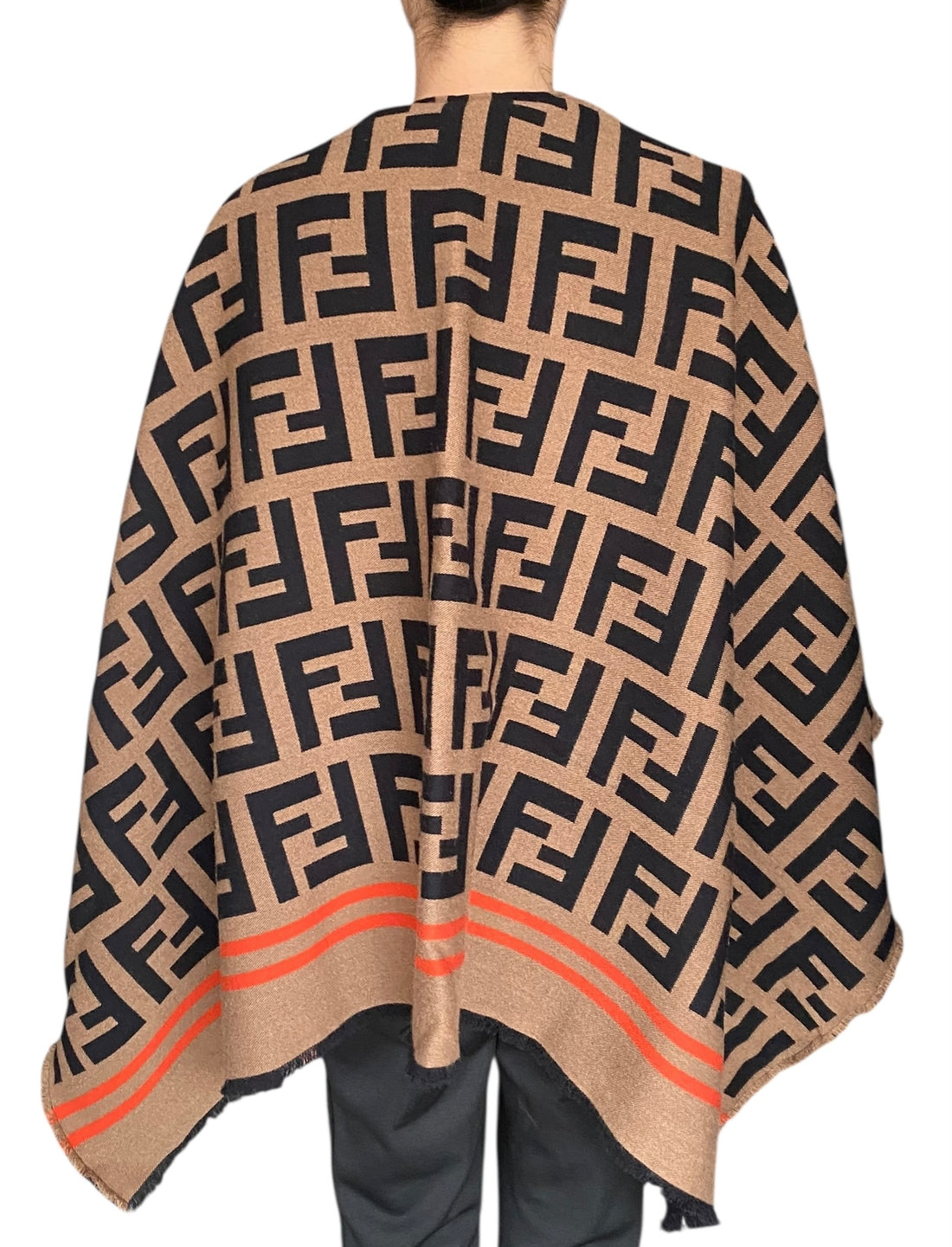 Fendi Brown Monogram Wool Blend Poncho