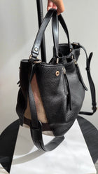 Burberry Black Grained Leather and Check Fabric Maidstone 2-way Bag