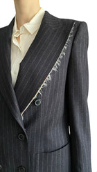 Dries Van Noten Pinstripe Double-Breasted Fringe Detail Blazer - 36 / US 6