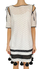 Monse White Eyelet Striped Mini Dress - US 6