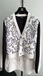 Chanel 22C black and White Cardigan with Dove Birds - FR36