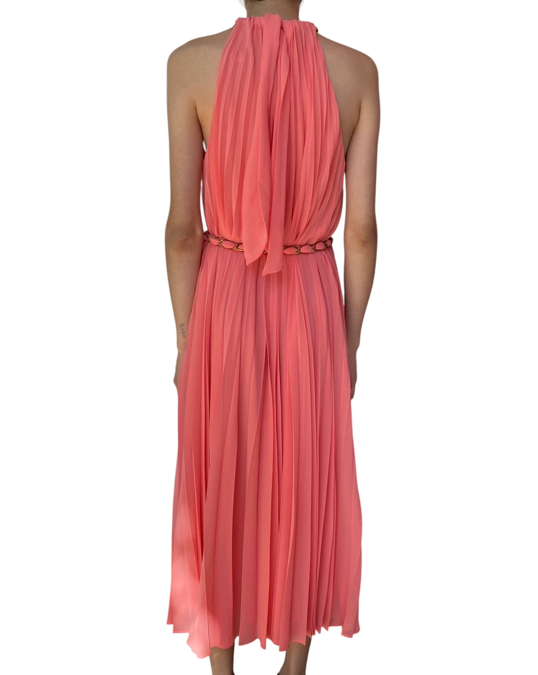 Zimmermann Salmon Pink Pleated Chain Halter Gown - 3 / US 10