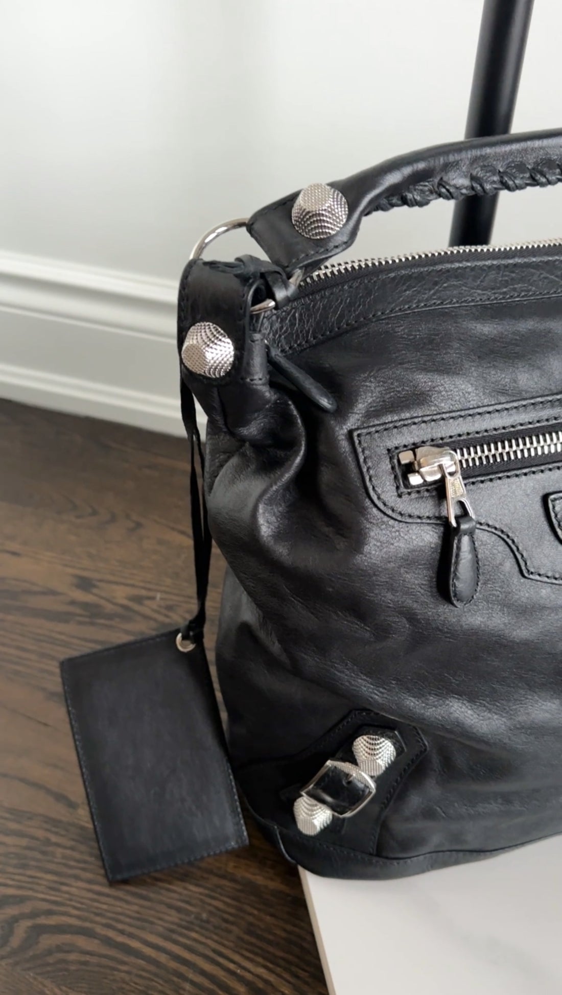 Balenciaga Black Leather Giant Day Shoulder Hobo Bag SHW